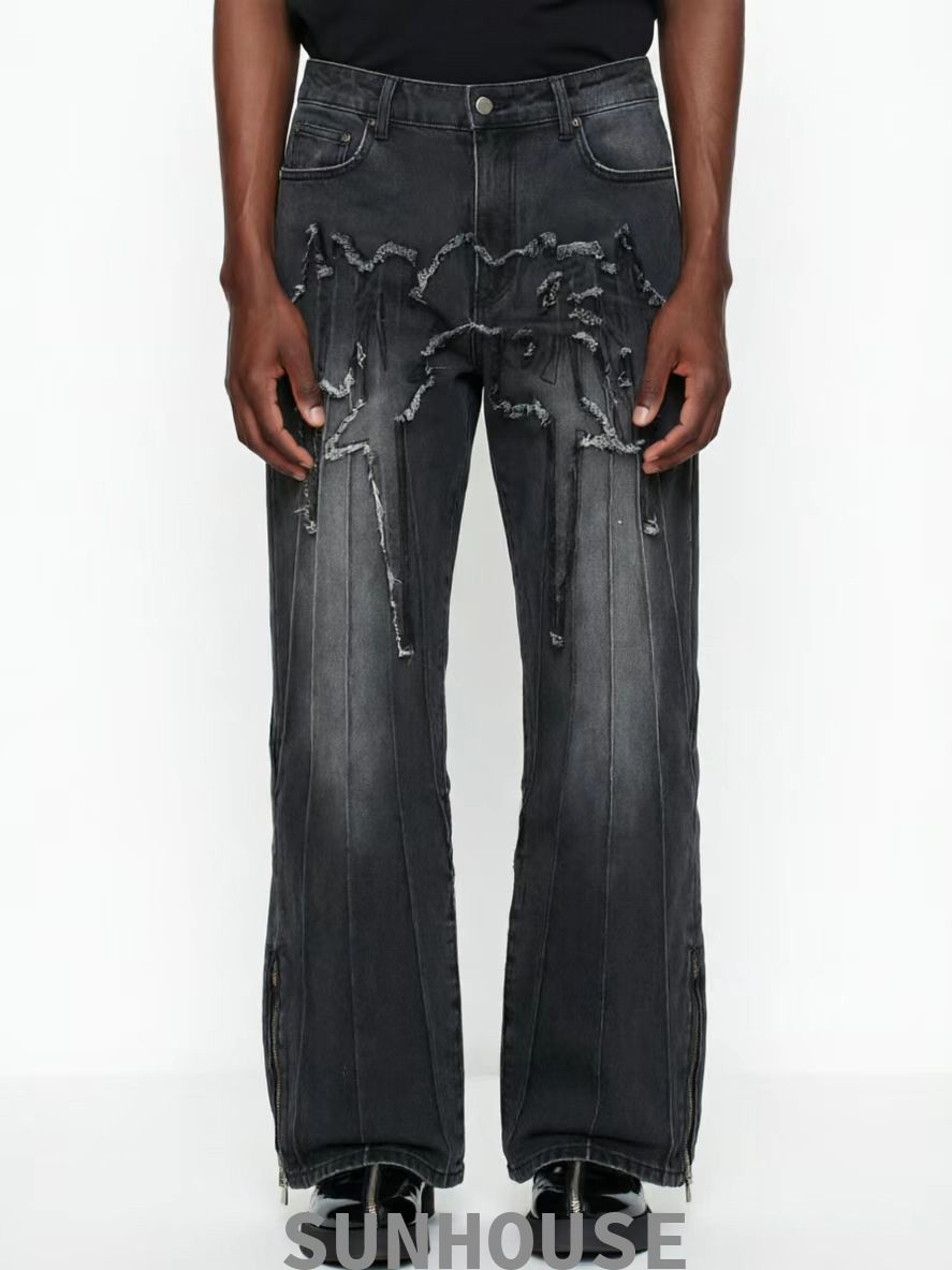 Art patch denim pant