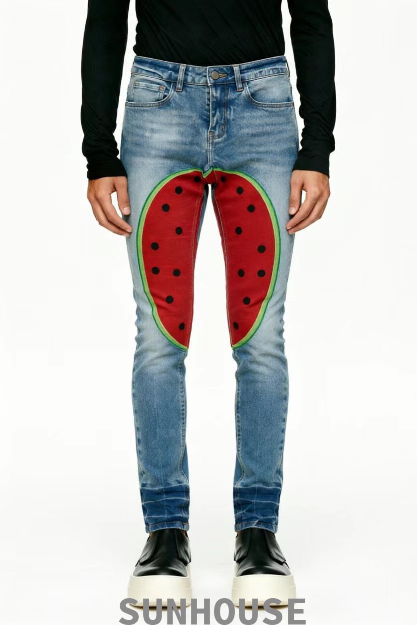 Watermelon print skinny jeans