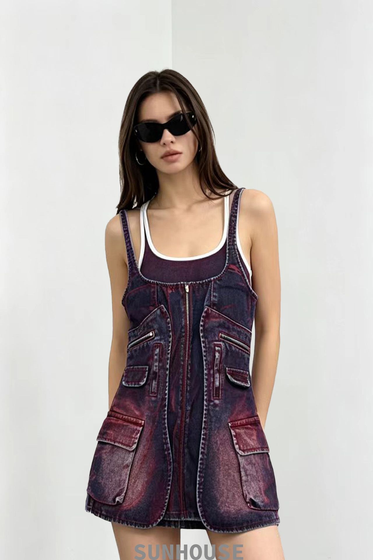 Burgundy overall dress