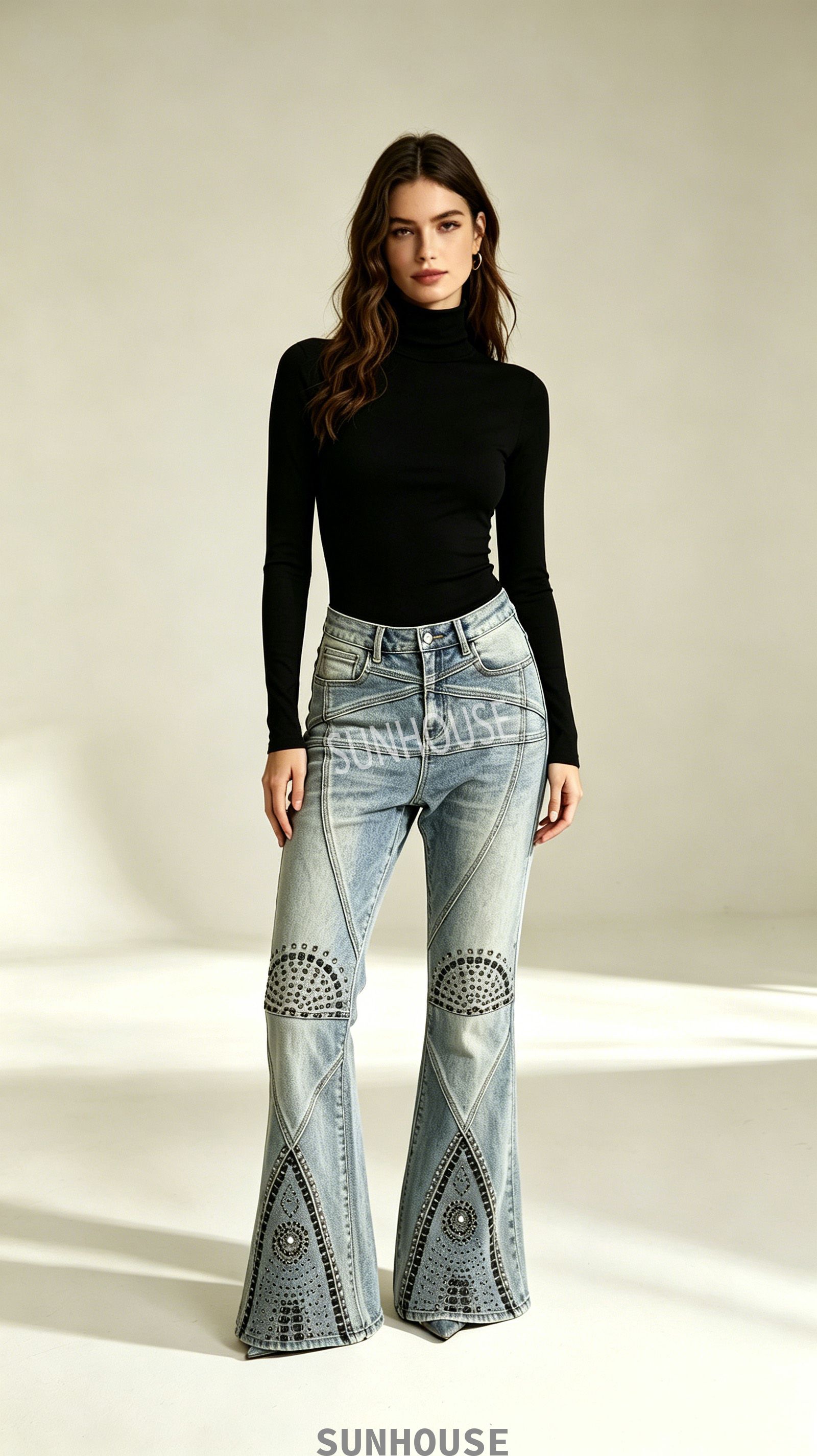 rivet washed flared flared jeans