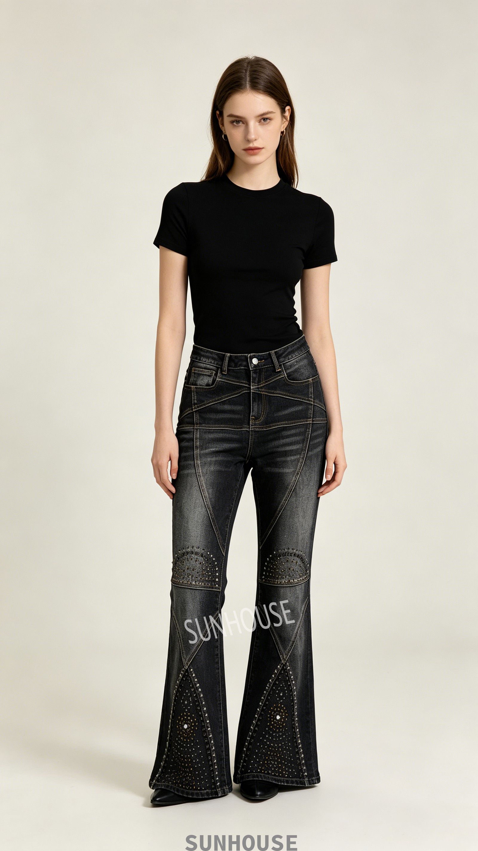 rivet black flared jeans