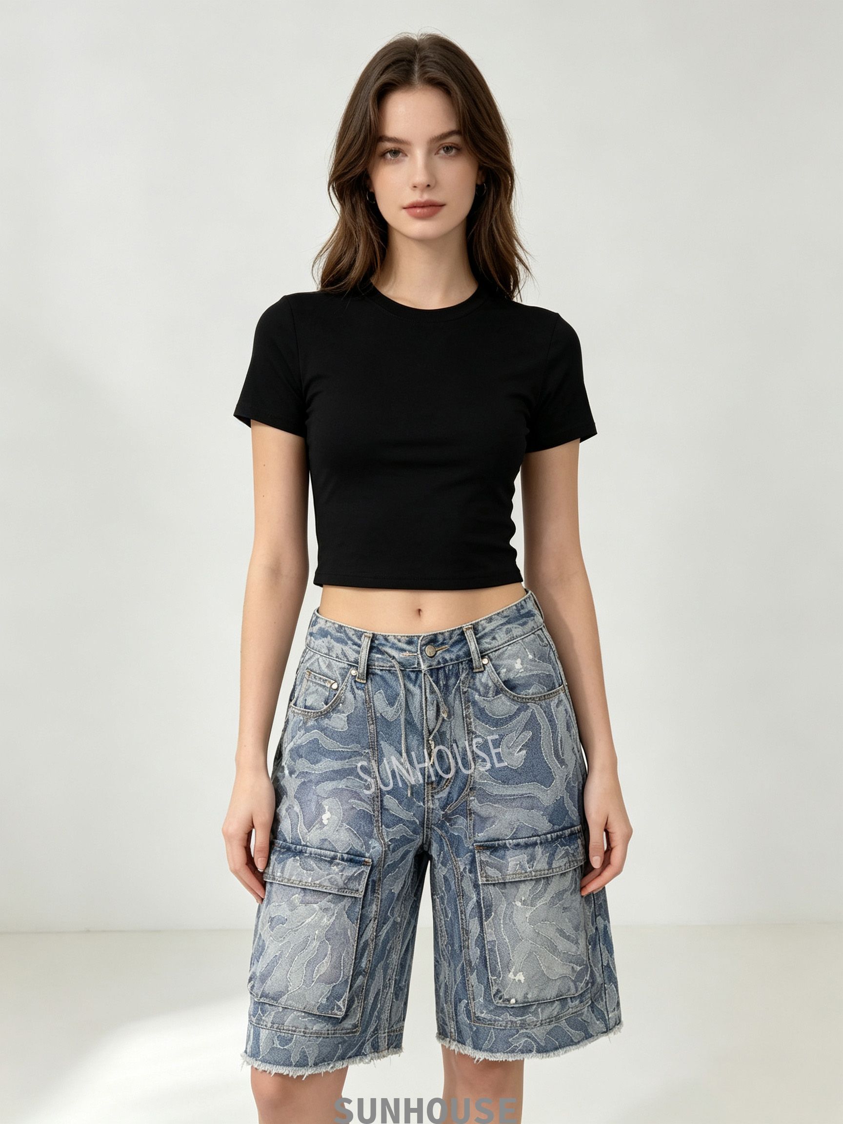 jacquard denim shorts