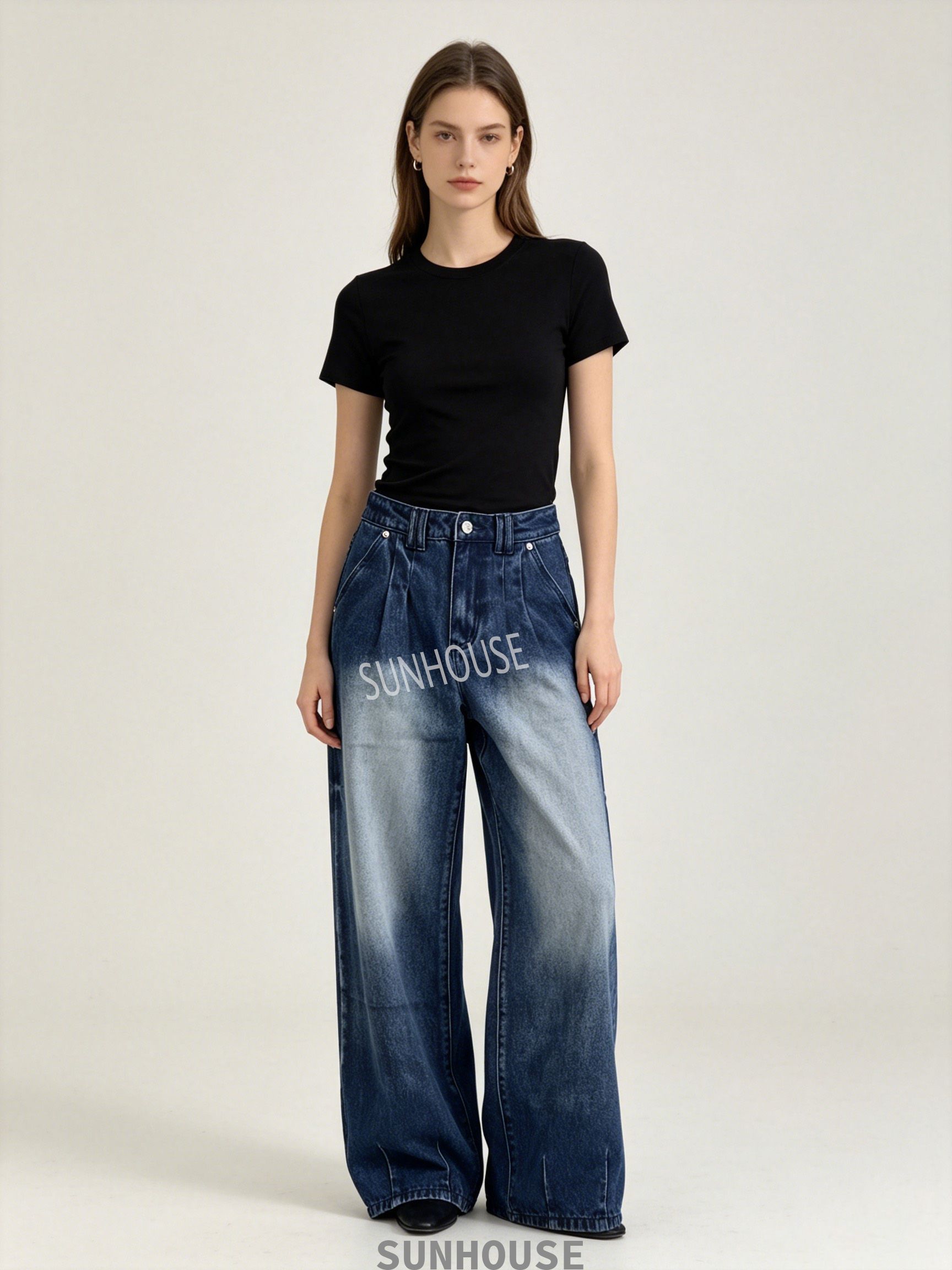 biue washed straight leg jeans