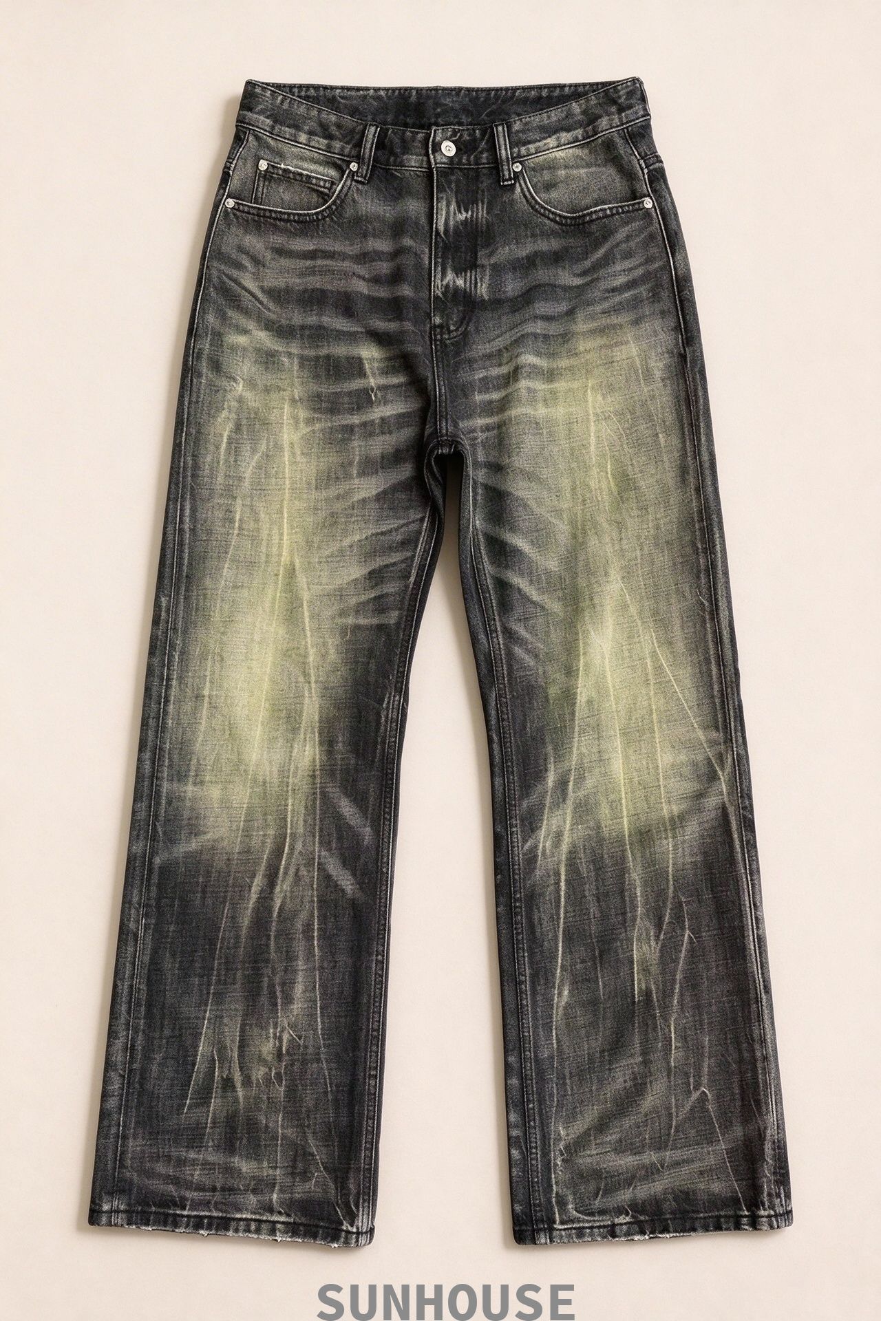 Black & Yellow Cat Whisker Straight Leg Jeans