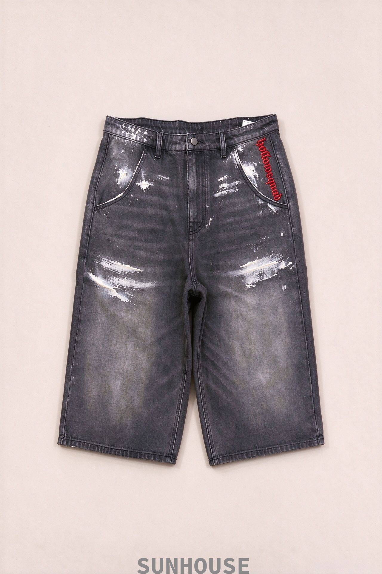 Black Washed Capri With White Splotch Coating