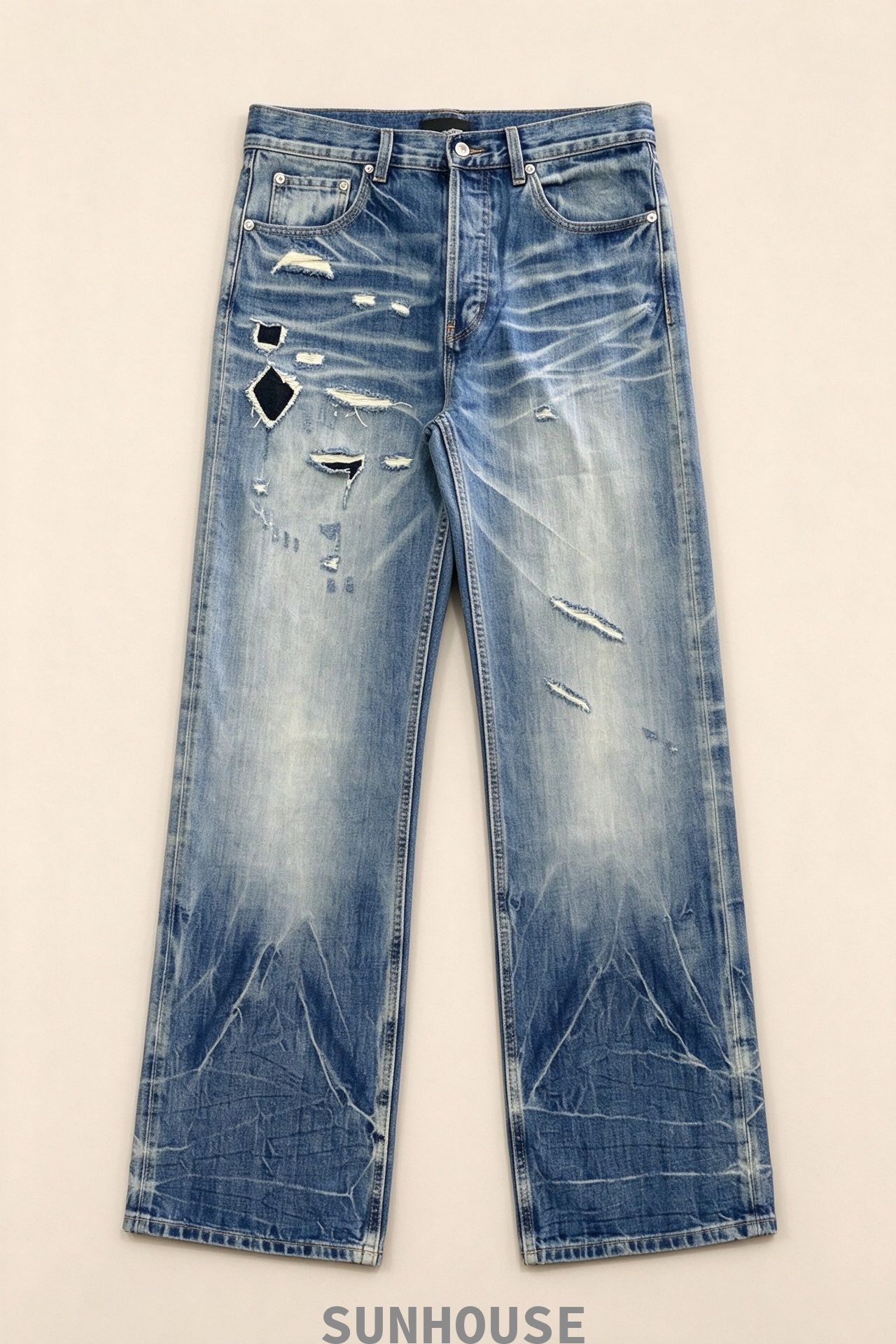 Blue Washed Straight Leg Jeans