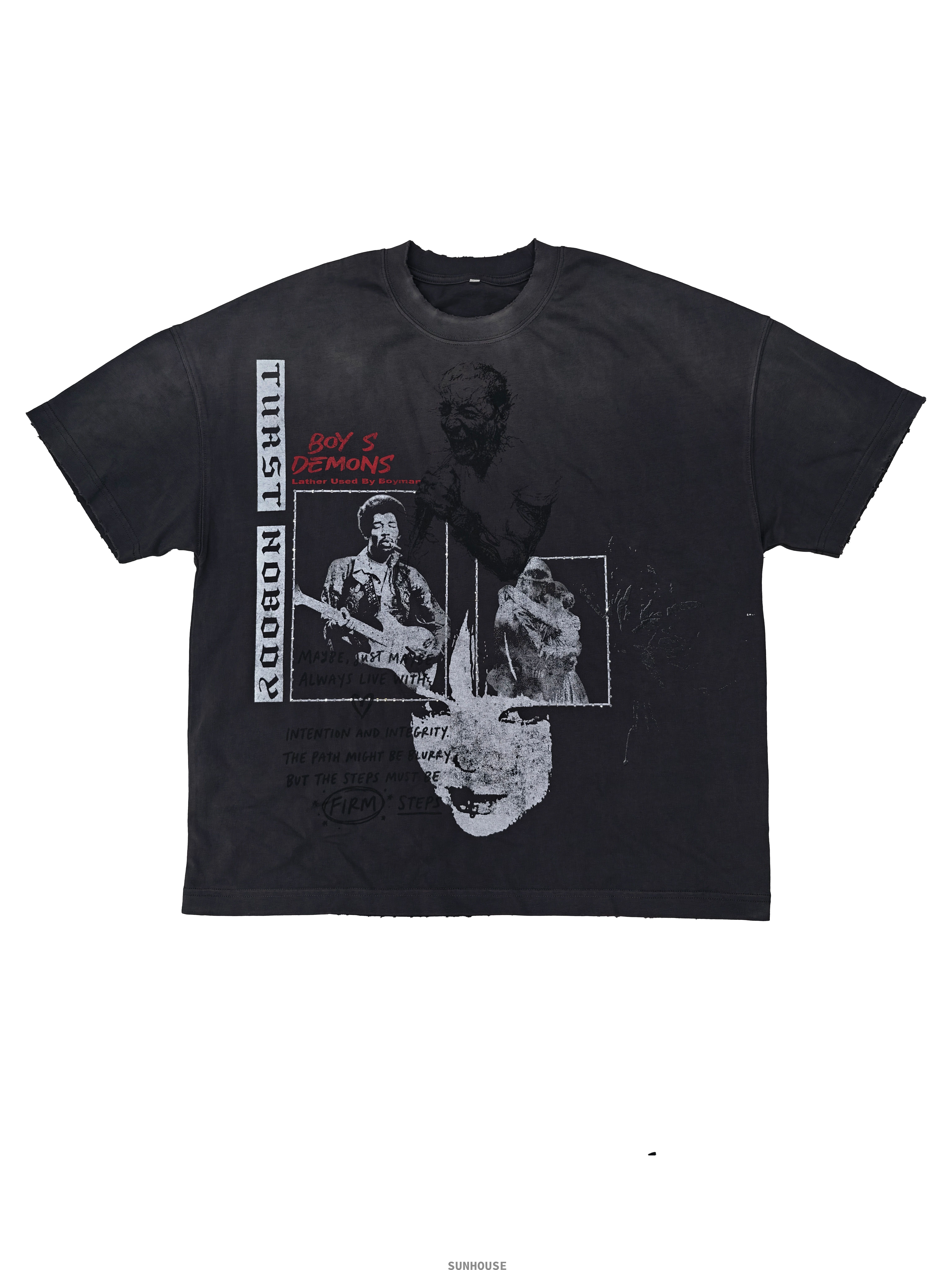  Dark Grey Vintage Print Tee