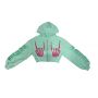 green hoodie with pink skull hand print