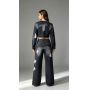 black denim set with colorful webbing straps