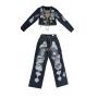 black denim set with colorful webbing straps