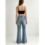 blue washed denim with stitching seams and rivets