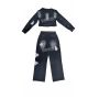 black denim set with colorful webbing straps