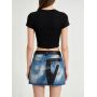 denim spliced leather mini skirt