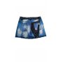denim spliced leather mini skirt